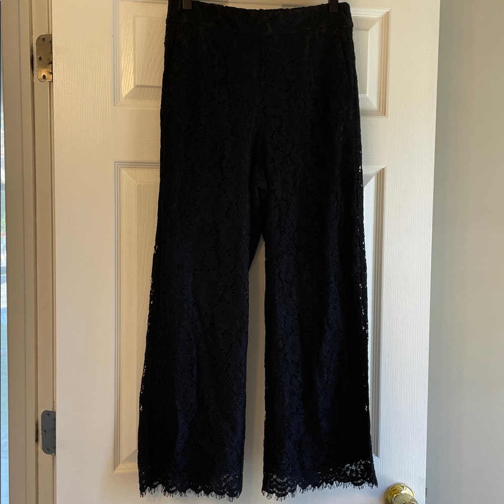 NWT J. Crew Black Lace Pull On Pants with Side Pockets.